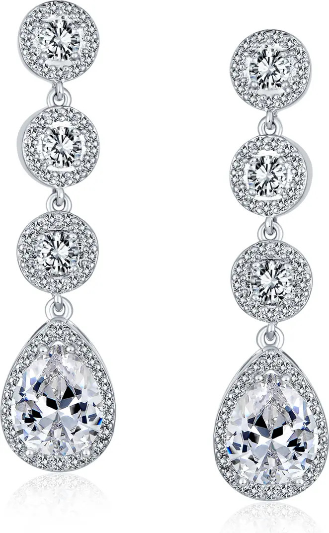 BLING JEWELRY Sterling Silver Halo CZ Drop Statement Earrings | Nordstromrack | Nordstrom Rack
