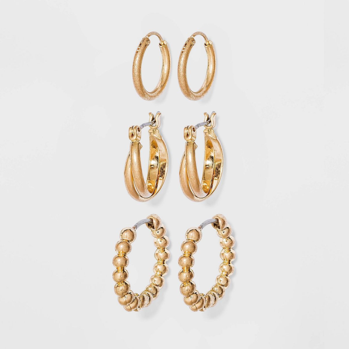 Bead and Twister Hoop Earring Set 3pc - Universal Thread™ Gold | Target