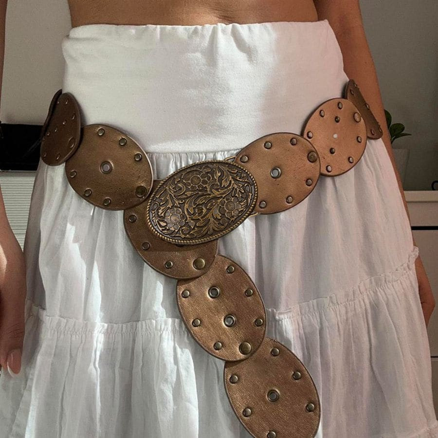 Ceinture Vintage Western Pour Femmes, Boucle Ronde En Laiton Antique Métallique Lourde Avec Moti... | SHEIN