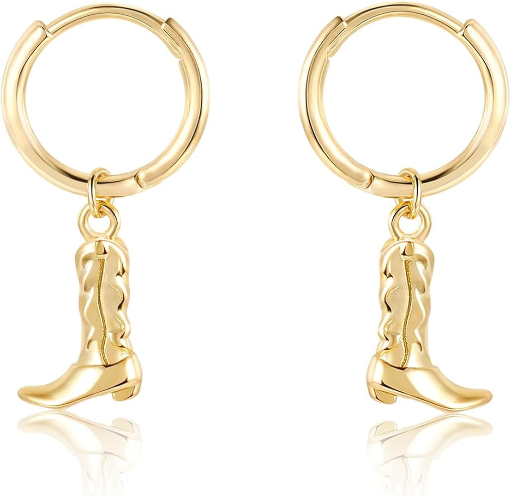 Cowgirl Earrings for Women CZ 14K Gold Plated Western Cowboy Hat Dangle Hoop Earrings Cute Jewelr... | Amazon (US)