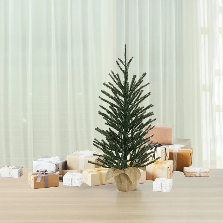 3ft Non-lit Artificial Green Christmas Tree with Decorative Burlap Base., by Holiday Time | Walmart (US)
