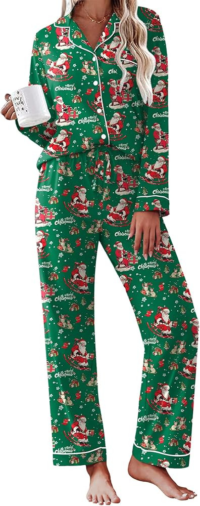 Ekouaer Womens Pajamas Set Cotton Long Sleeve Button Down Sleepwear Top and Long Pants Set Soft 2... | Amazon (US)