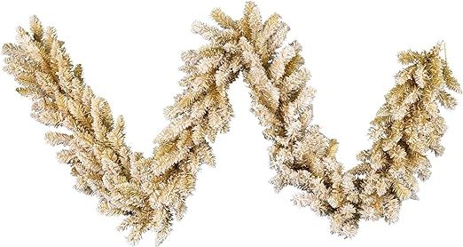 Vickerman 9' x 14" Frosted Gold Artificial Christmas Garland, Unlit - Faux Fir Christmas Garland ... | Amazon (US)