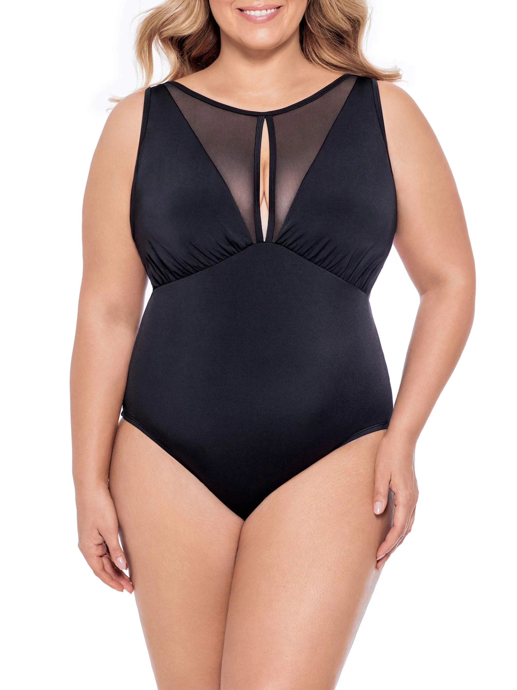 Time and Tru Women's Plus Size Mesh Insert High Neck One Piece Swimsuit | Walmart (US)