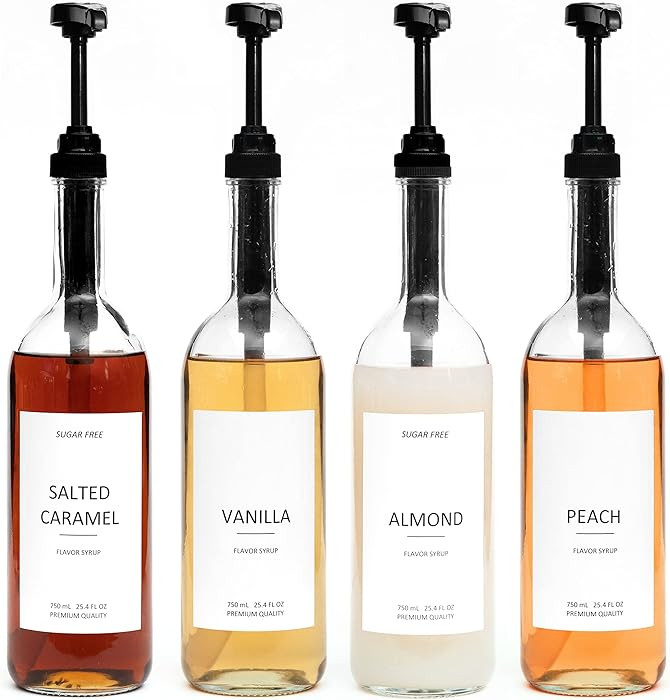 Demi's Home 25.4 oz 750 ml Glass Coffee Syrup Dispenser for Coffee Bar - 4 Pack - Comprehensive L... | Amazon (US)