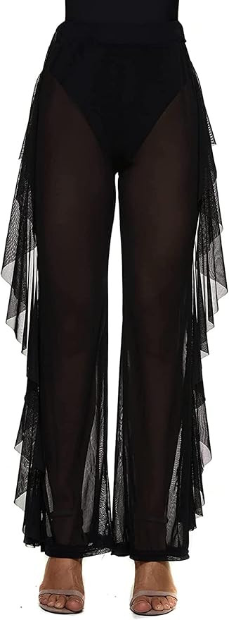 Willow Dance Women's Perspective Sheer Mesh Ruffle Pants Swimsuit Bikini Bottom Cover Up Pants | Amazon (US)