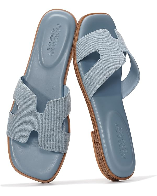 Project Cloud 100% Genuine Leather Sandals for Women 2026 - Fashion Flat Womens Sandals with Memo... | Amazon (US)