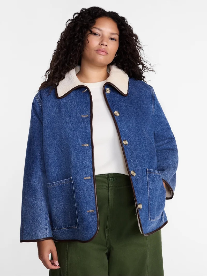Terra & Sky Women\u2019s Plus Reversible Chore Coat with Long Sleeves, Sizes 0X-5X | Walmart (US)