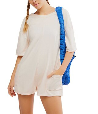 FP Movement Hot Shot Crew Neck Short Sleeve Oversized Patch Pocket V Back Tee Romper | Dillard's