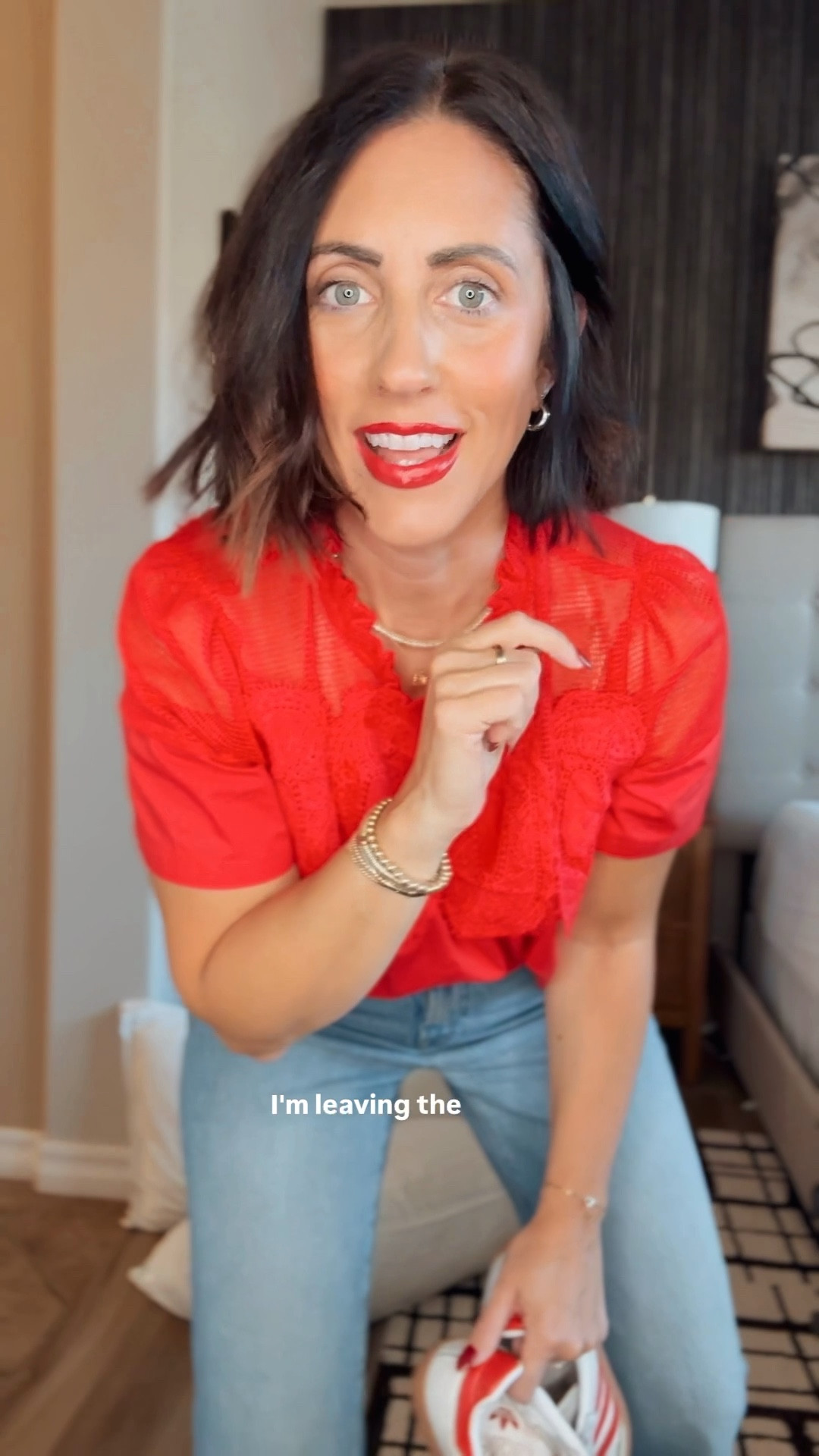 Shirt - size small 
Jeans - size 27

Hey, girl. It’s ok to take a beat🫶🏻 // day 5️⃣ // take a minute for YOU this week and you’re guaranteed to be a better version of yourself to finish the last 10% of Christmas!! WE GOT THIS, MAMAS!! ❤️🎄❤️💫❤️🎁

Giving myself [and all of you] permission to play hooky on Christmas this week and go take some time for yourself! Sunday fun day with a red lip, red shirt, and I’m out ✌🏻 

comment YES and I’ll DM you the link for my look, favorite freaking sheets ever 🙌🏻and my new $10 curling iron that’s perfect for short hair!! ❤️ https://liketk.it/5HlEt

be sure to like, save, share, and follow for more real life, Mom life, style, gift ideas, inspo and more!

you can always shop my posts by leaving a comment below or clicking the link in my bio @thisisourbliss and following me in the @shop.ltk app! #HolidayHustle #MomLife #MomLifeAtChristmas #selfcare #boymom

#LTKHoliday