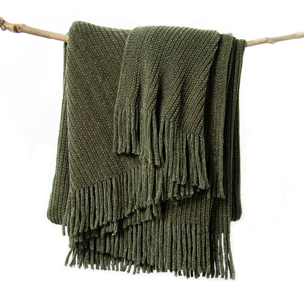 lifein Throw Blanket for Couch, Soft Green Boho Decor Bed Throw,Cozy Knitted Chenille Farmhouse L... | Amazon (US)