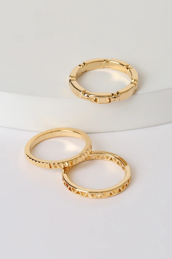 Triple the Trend 14KT Gold Ring Set | Lulus (US)