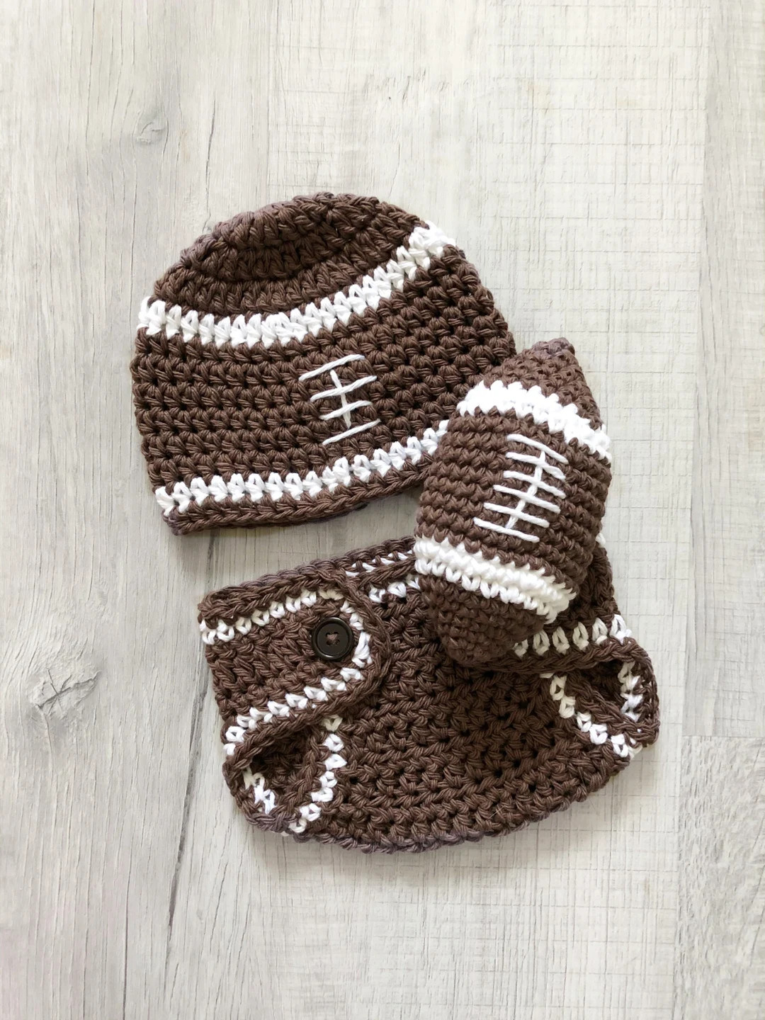 Football hat and diaper cover, newborn photo prop, sports nursery or baby shower, crochet baby ha... | Etsy (US)