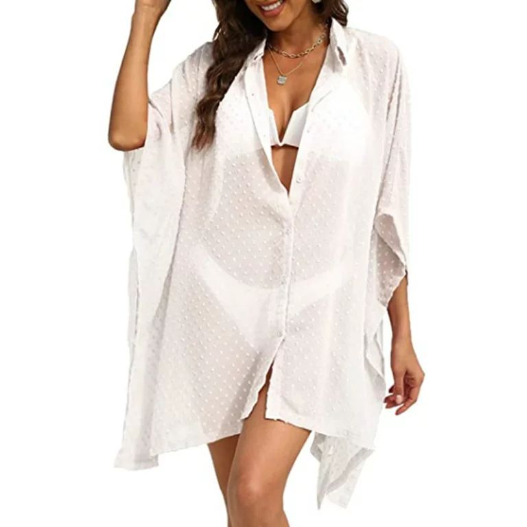 Swimsuit Cover Up for Women Plus Size Bathing Suit Cover Up Button Up Shirts Kimono Cardigan Swis... | Walmart (US)