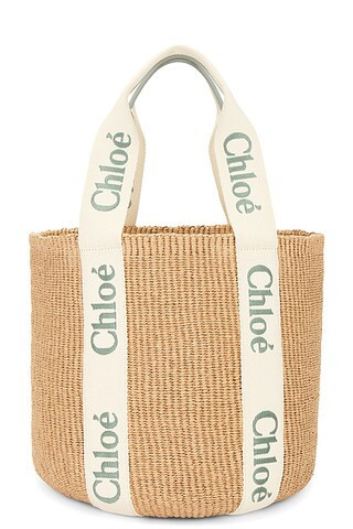 Chloe Woody Tote Bag in Bluish Green - Beige. Size all. | FWRD 