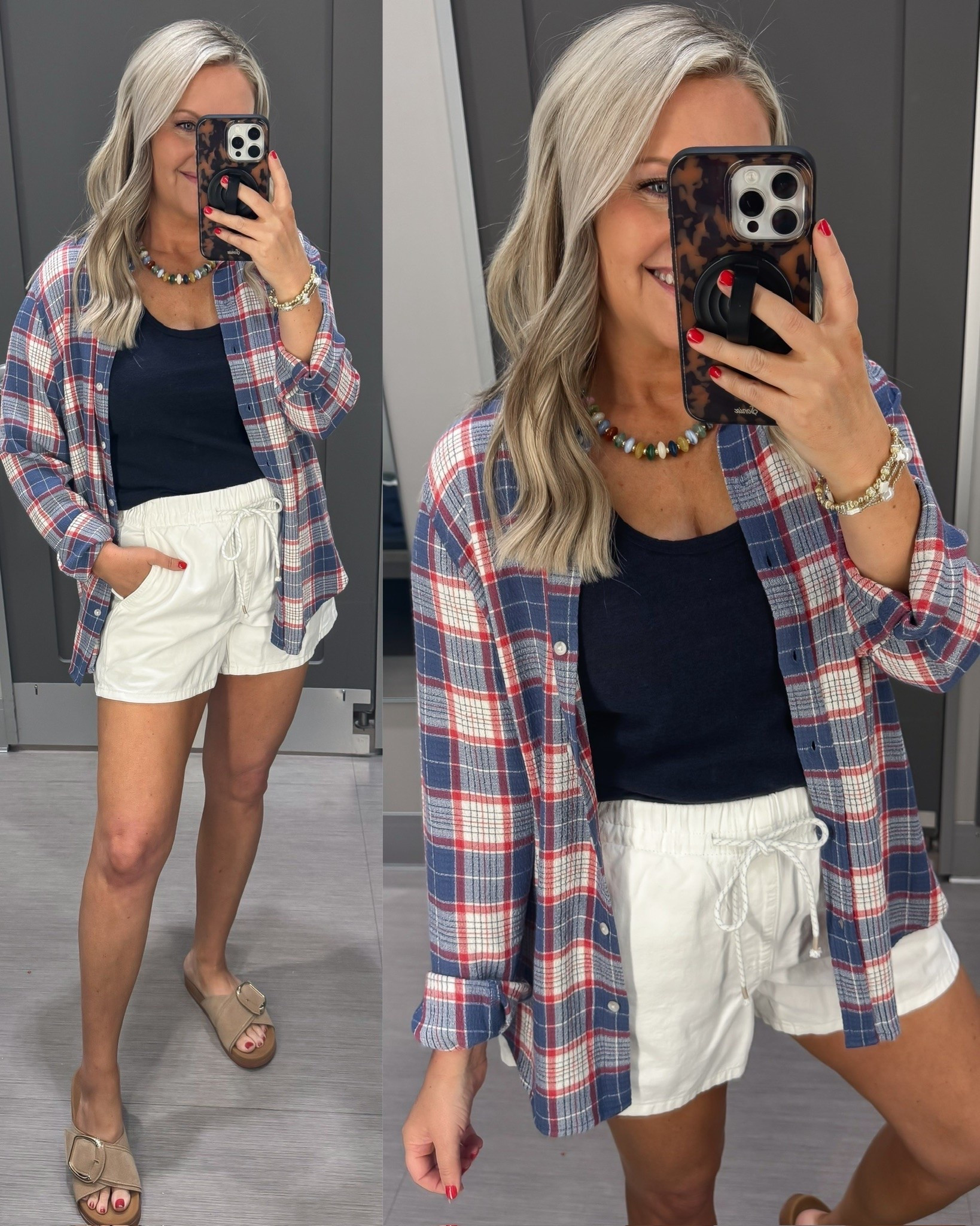 This may be one of my favorite easy summer outfits. A simple tank and comfy shorts instantly feel more put together with a lightweight plaid button down layered on top. Cute, casual, and perfect for everyday wear.

summer outfit ideas, plaid shirt outfit, white shorts outfit, casual summer style, everyday fashion, lightweight layers, vacation outfit ideas, effortless style, comfy summer outfit, weekend look, lovelylifestyling

#LTKootd #LTKSeasonal #LTKTravel