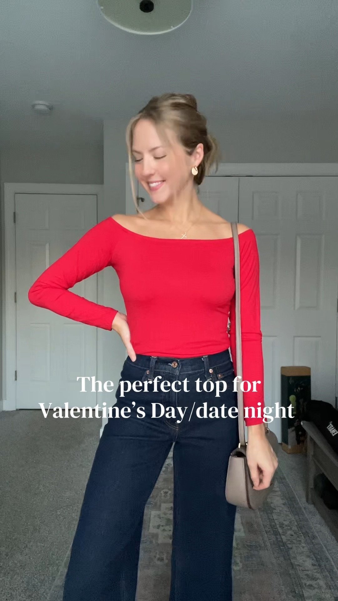 Valentine’s Day outfit 
Red top 
Date night outfit 
Sale finds 
Amazon finds 
Amazon fashion 
Gap jeans 
Valentine’s Day top 
Red shirt 
OOTD 

#LTKSaleAlert #LTKValentine #LTKmomlife