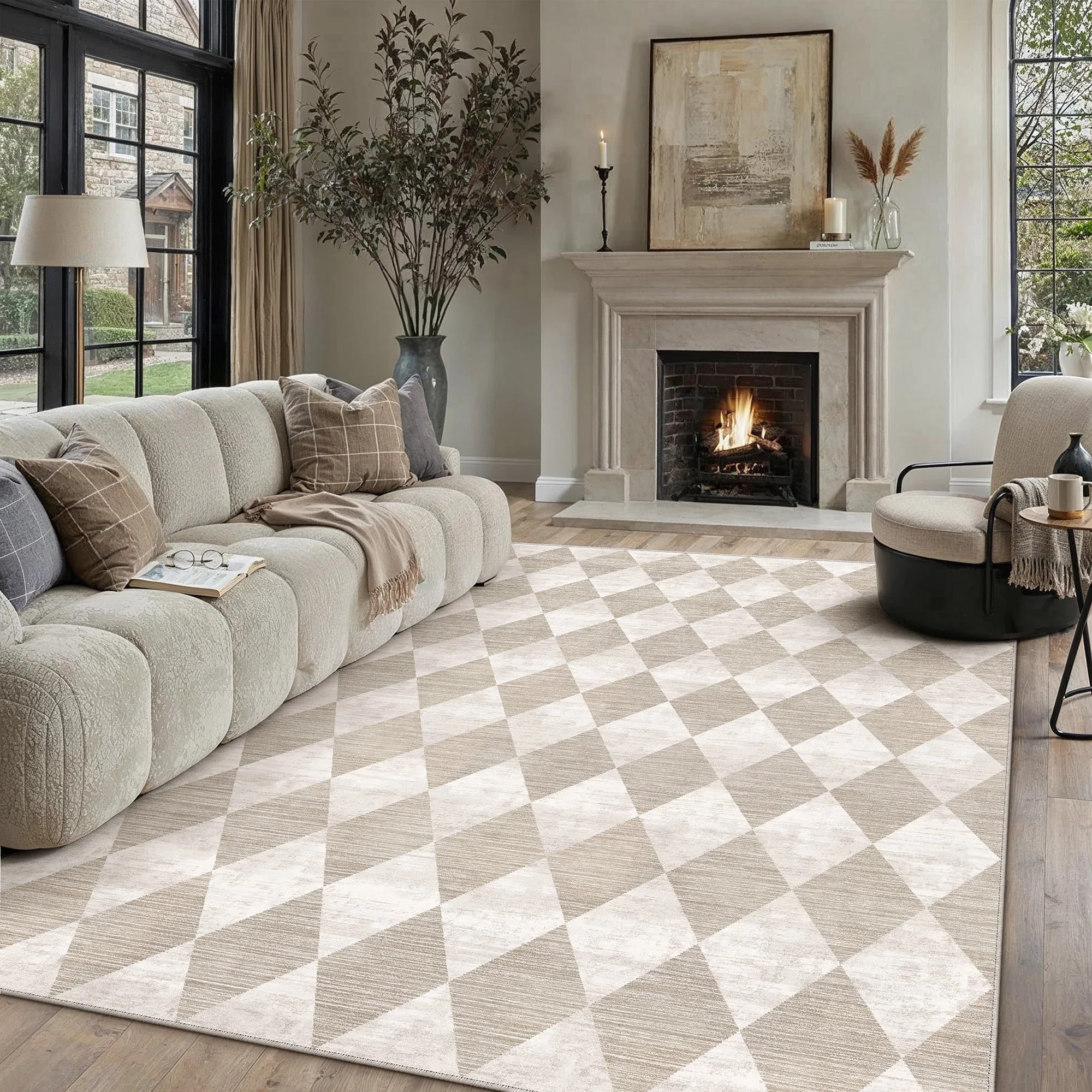 BERTHMEER 8'x10' Area Rugs for Living Room Modern Rhombus Checkered Rug Dining Room Bedroom Kitch...
