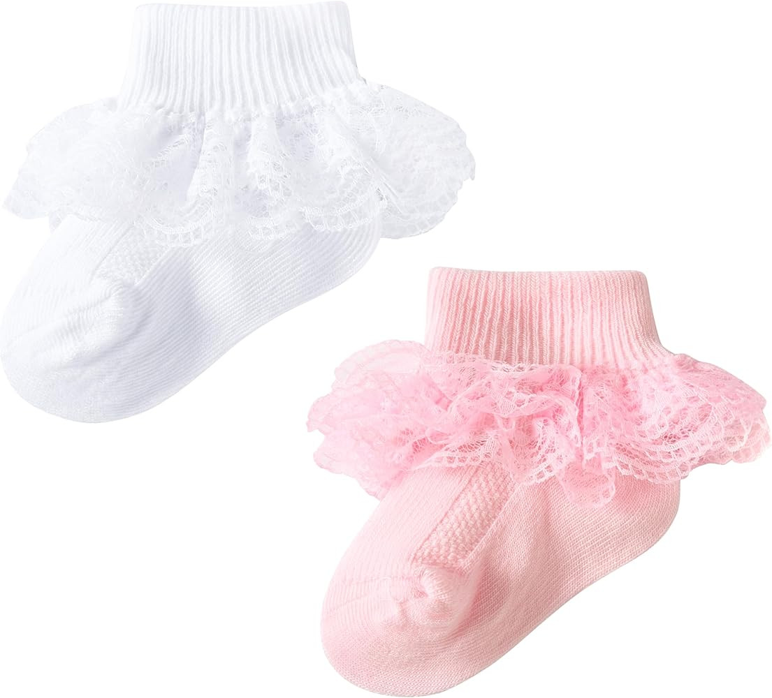 Methee ​Baby Girls Ruffle Socks, Infant Girls Double Lace Frilly Socks Newborn Spring and Autum... | Amazon (US)