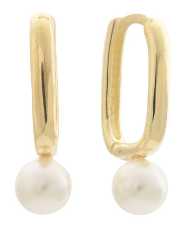 14Kt Gold Plated Pearl Huggie Earrings | TJ Maxx