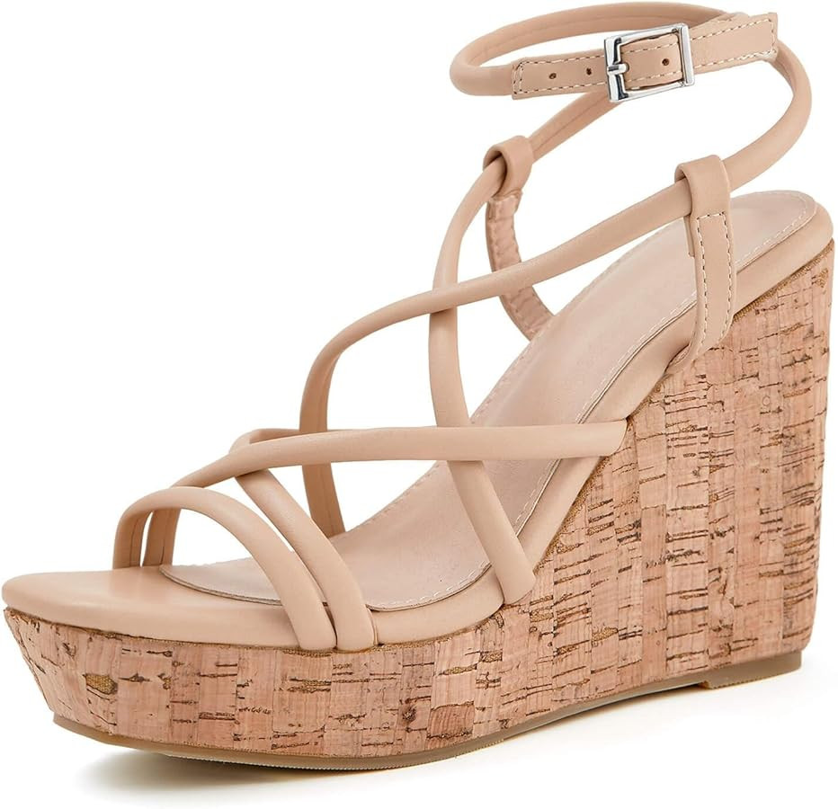 Coutgo Women Platform Wedge Sandals Cork Slingback Wedges Espadrilles Heels Summer Shoes | Amazon (US)