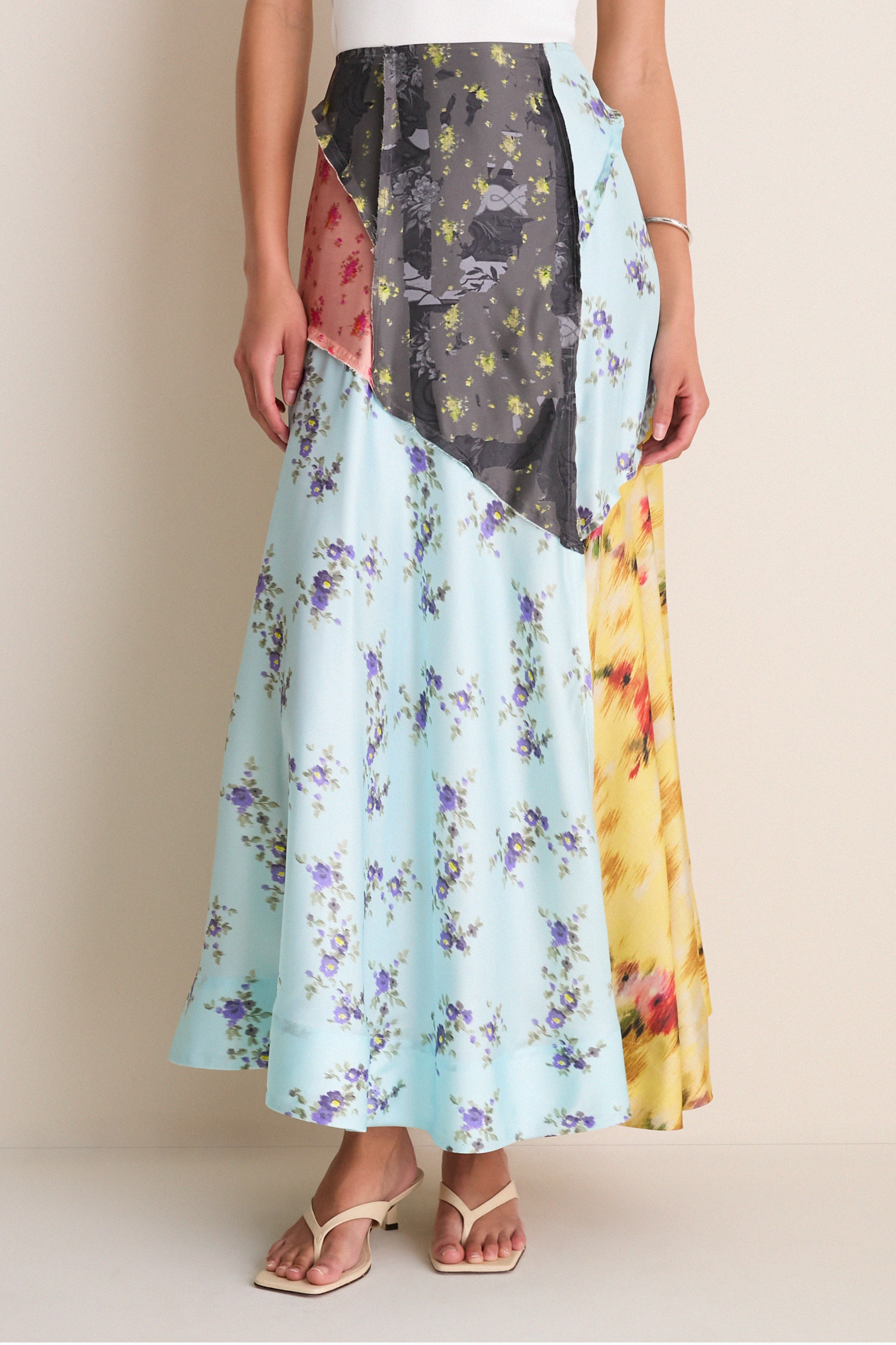 Iced Aqua Multi Printed Silk Twill Fluid Skirt | Tuckernuck (US)