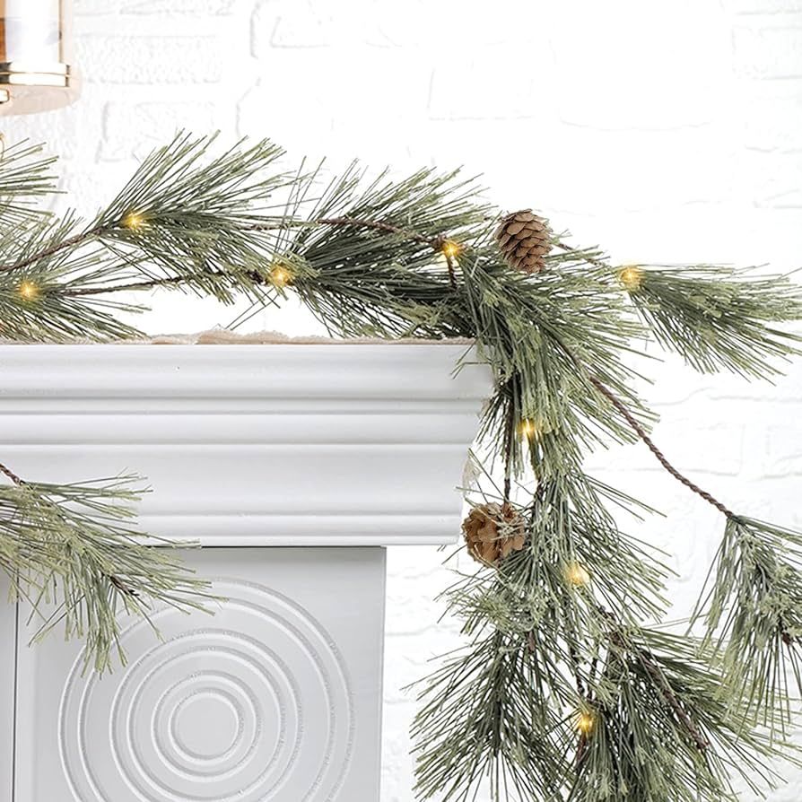 6.4ft Smokey Christmas Garland, Prelit Natual Rustic Cedar Pine Garland with Pine Cones, and LED ... | Amazon (US)