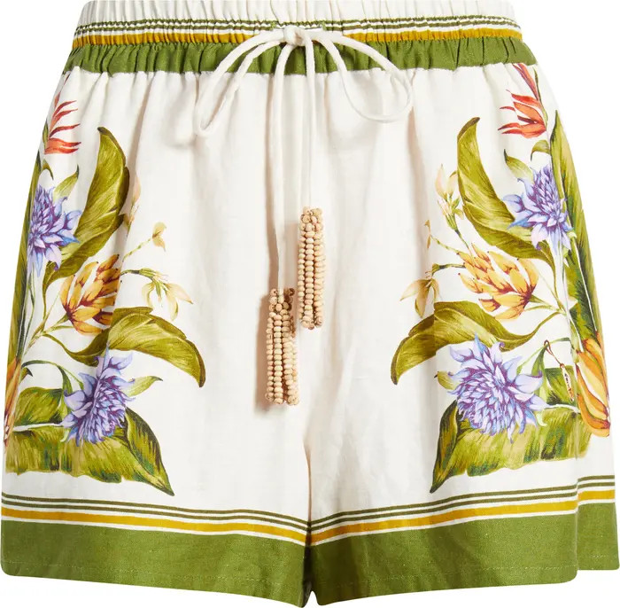Tropical Scarf Sand Linen Blend Shorts | Nordstrom
