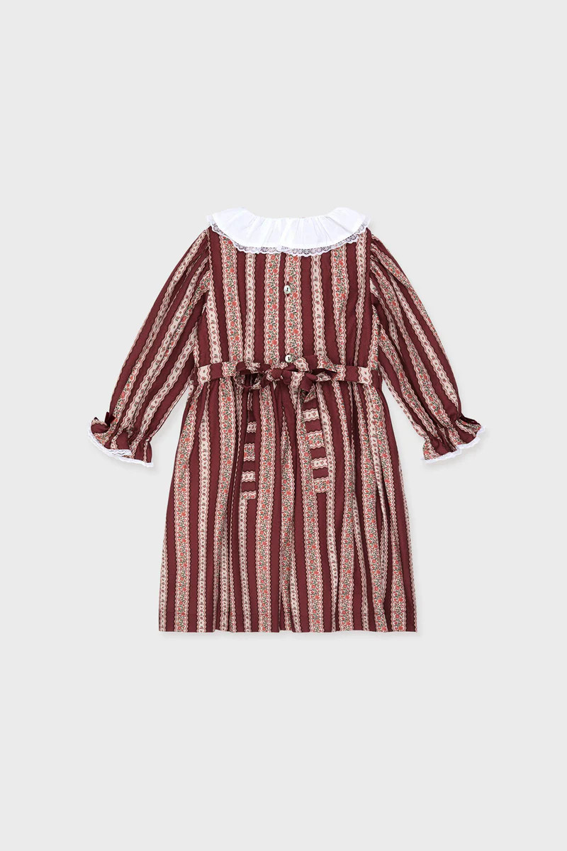 Burgundy Floral Stripe Festa Girl Hand-Smocked Dress | Tuckernuck (US)