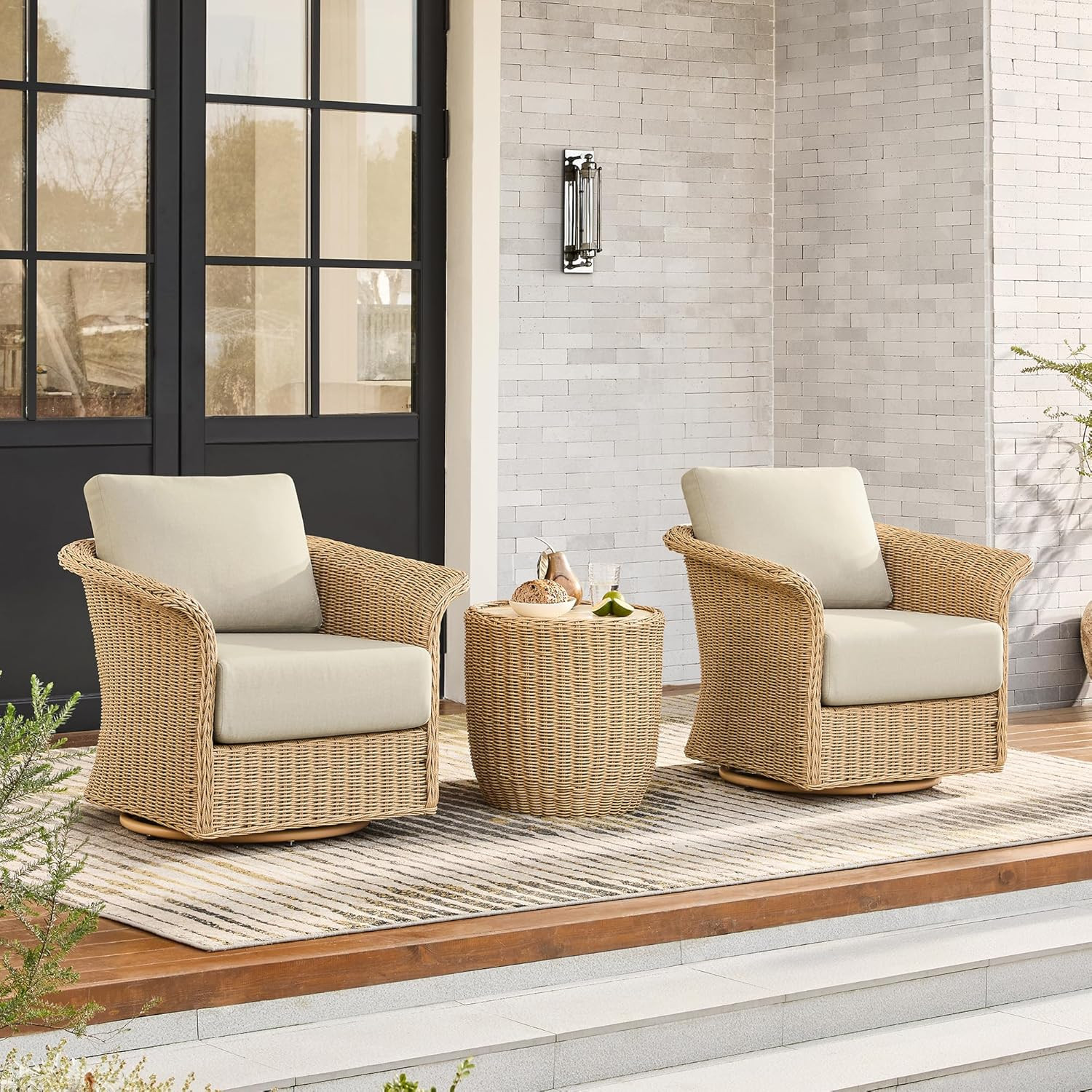 Amazon.com : CHITA 3 Pieces Wicker Patio Bistro Set, Outdoor Rattan Furniture Set with 2 Pieces T... | Amazon (US)