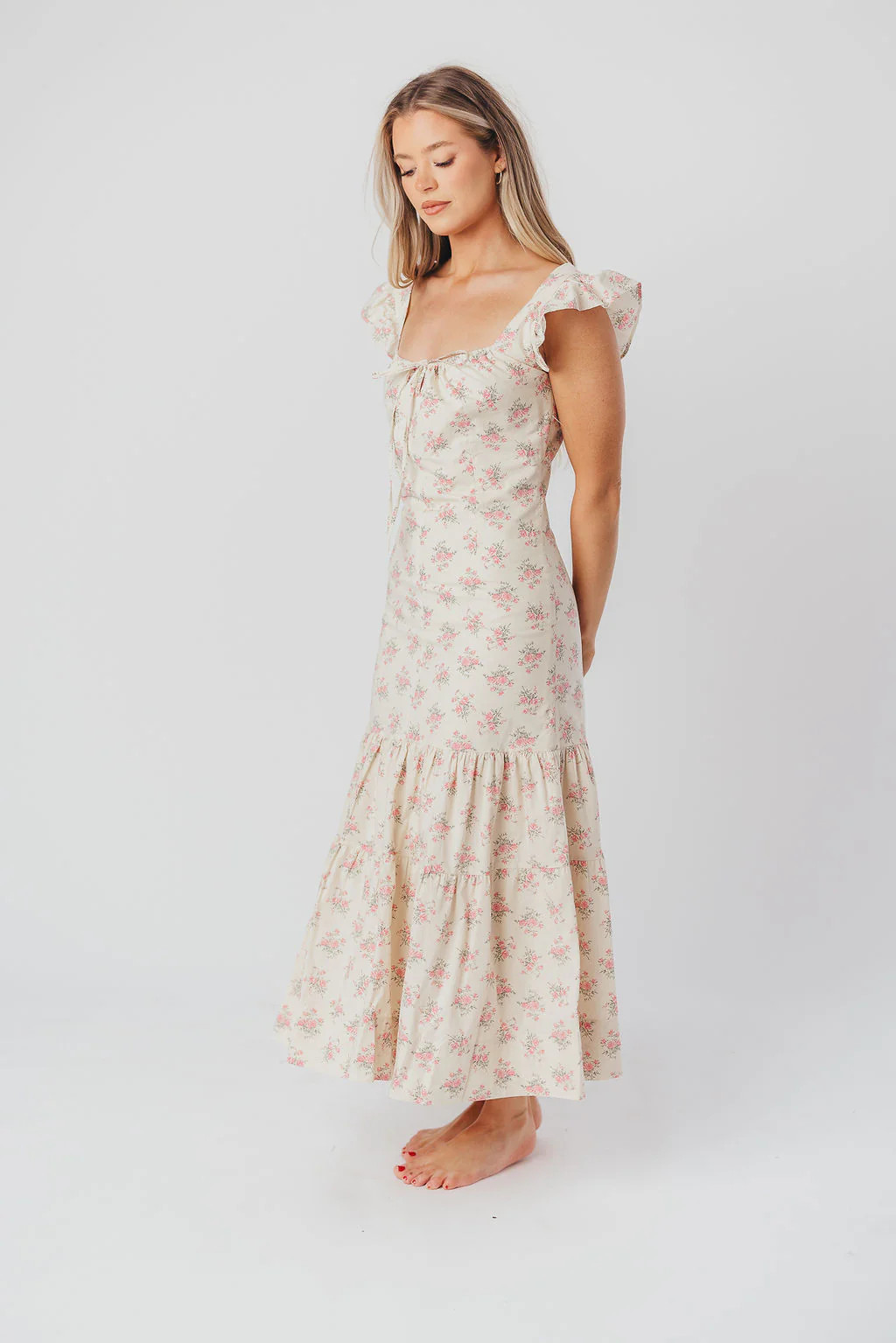 Emery Midi Dress in Pink and Cream (Sizes S-XL) | Worth Collective