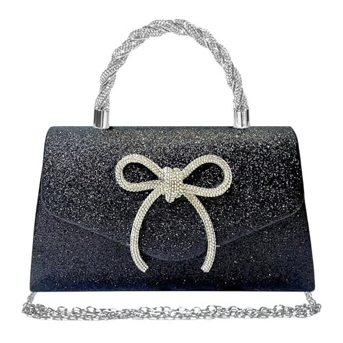 LJMBOEN Women Evening Bag Sparkly Bow Clutch Purses Wedding Glitter Rhinestone Clutch Bags Dressy Handbags for Party, Prom (Black) | Amazon (US)