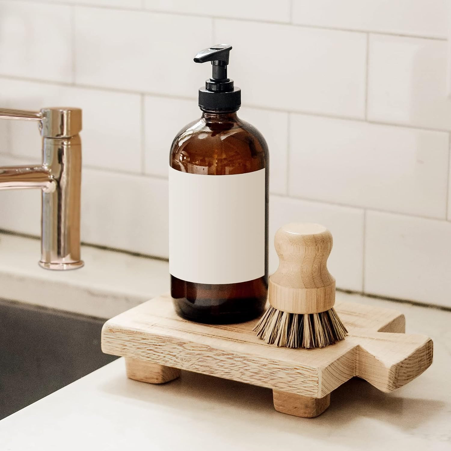 Wood Soap Stand, Kitchen SoapTray Plant Holder Wooden Soap Holder for Bottles Wood Riser Pedestal Stand Wood Tray for Kitchen Bathroom Sink Decorative (Wood Color) | Amazon (US)