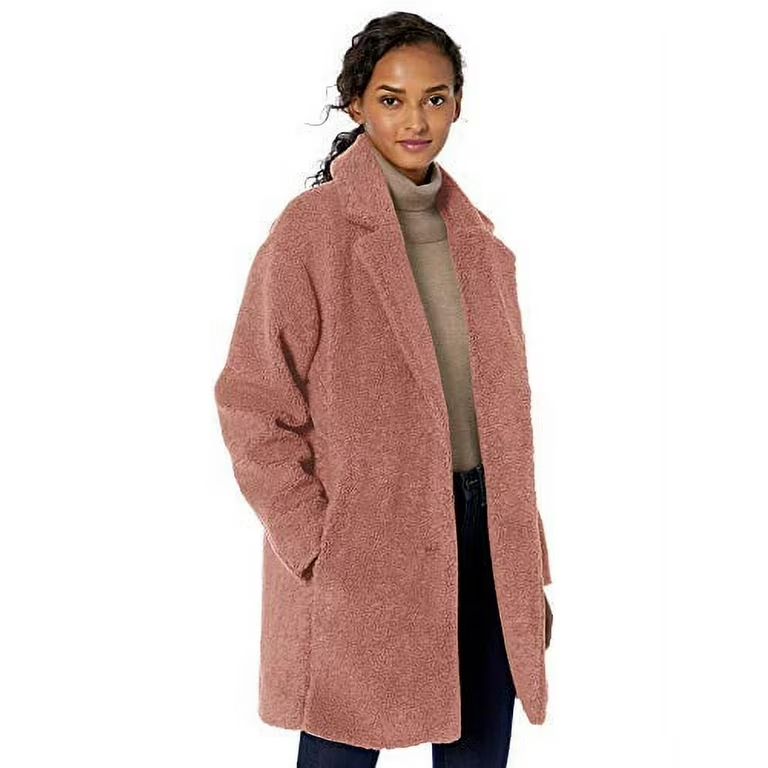 Daily Ritual Women's Teddy Bear Fleece Oversized-Fit Lapel Coat, Dusty Rose, X-Small | Walmart (US)