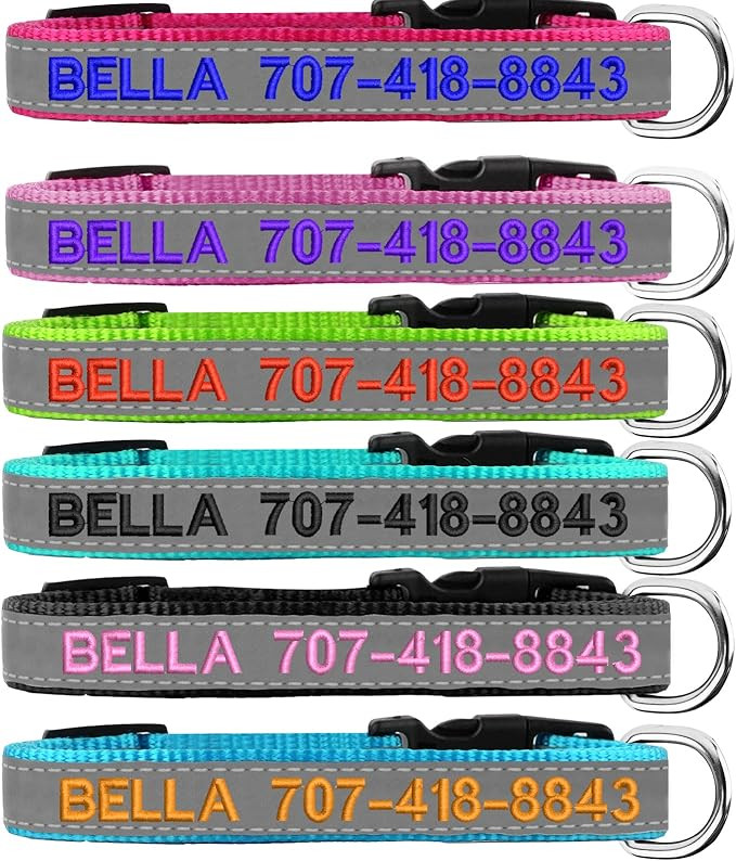 Reflective Personalized Dog Collar - Custom Embroidered Dog Collars with Pet Name and Phone Numbe... | Amazon (US)