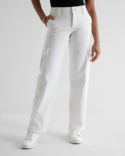 Low Rise White Baggy Straight Cargo Jeans | Express