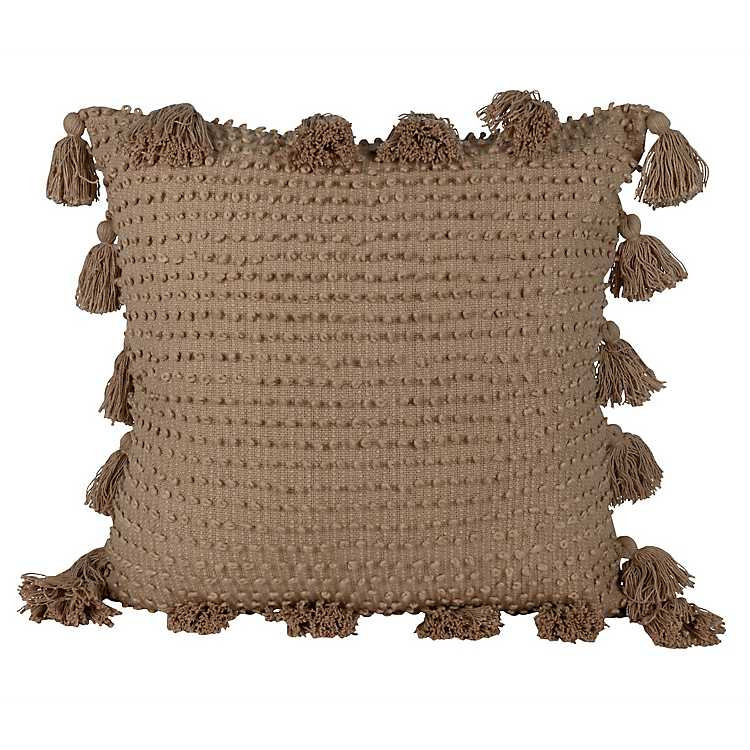 Tan Hand Woven Knot Pillow with Tassels, 24 in. | Kirkland's Home