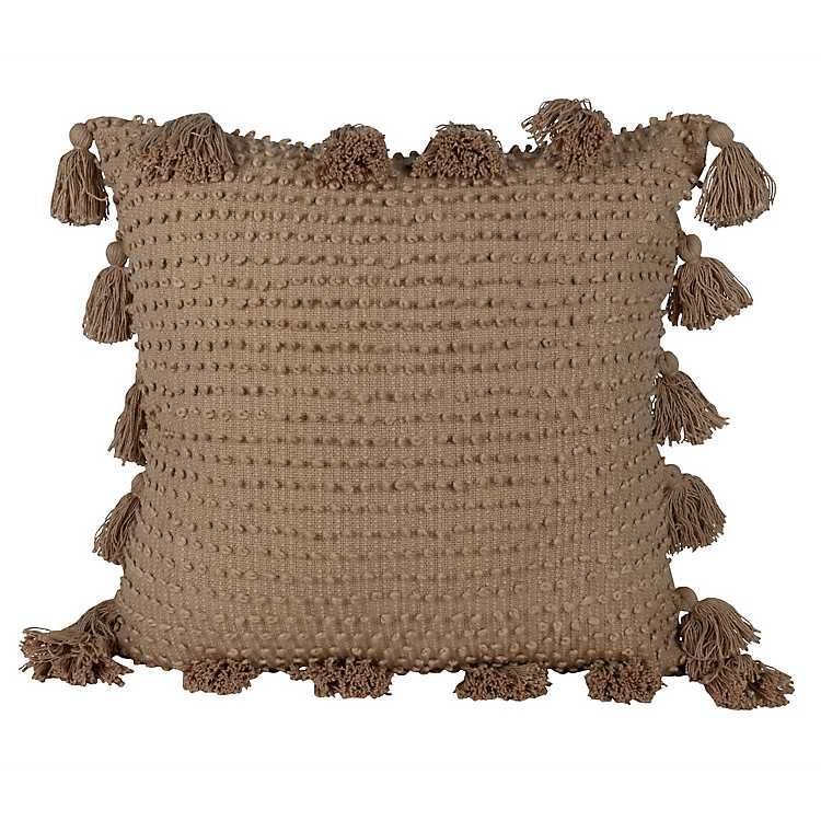 Tan Hand Woven Knot Pillow with Tassels, 24 in. | Kirkland's Home
