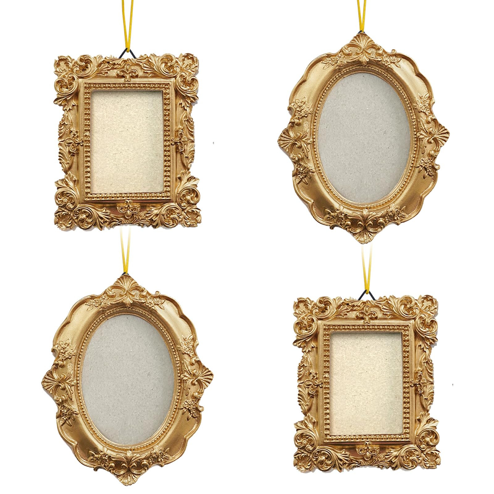 4 Pcs Mini Vintage Picture Frames Wall Hanging Gold Tiny Picture Frames Antique Small Oval Rectan... | Amazon (US)