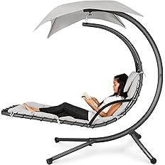 Best Choice Products Outdoor Hanging Curved Steel Chaise Lounge Chair Swing w/Built-in Pillow and... | Amazon (US)