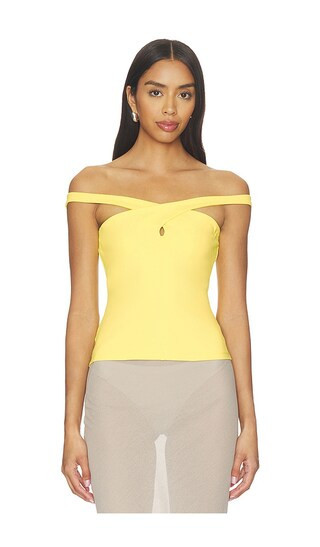 Susana Monaco Cross Front Top Off Shoulder Top in Yellow. - size S | Revolve Clothing (Global)