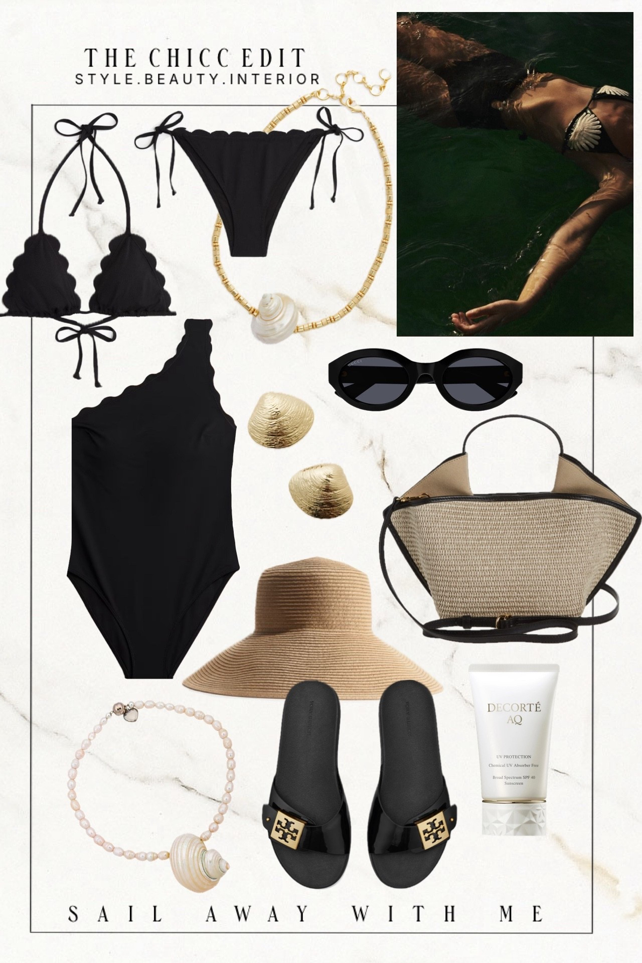 Resort style 🖤

#resort #swim #bikini #swimwear #tote sandals flats jewelry 