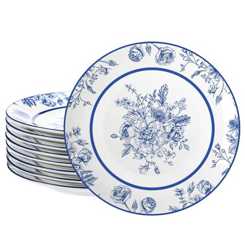 Jinei 8 Pcs Blue Floral Salad Plates Dinnerware Set Chinoiserie Ceramic Round Dessert Serving Plates 8 Inch Dinner Serving Tableware for Kitchen, Microwave Oven Dishwasher Safe | Amazon (US)