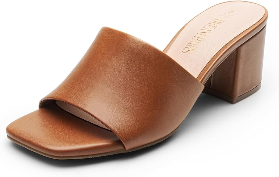 DREAM PAIRS Women's Square Open Toe Heels Sandals Low Block Chunky Heeled Sandals Slide Sandals S... | Amazon (US)