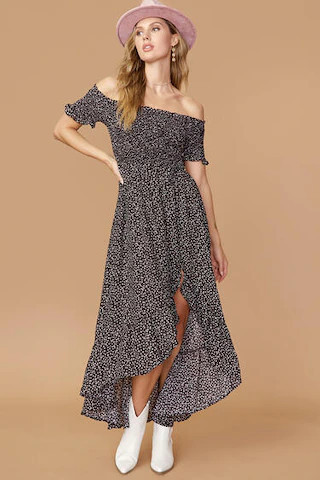 Norah Black Floral Off The Shoulder Maxi Dress - francesca's | Francesca's