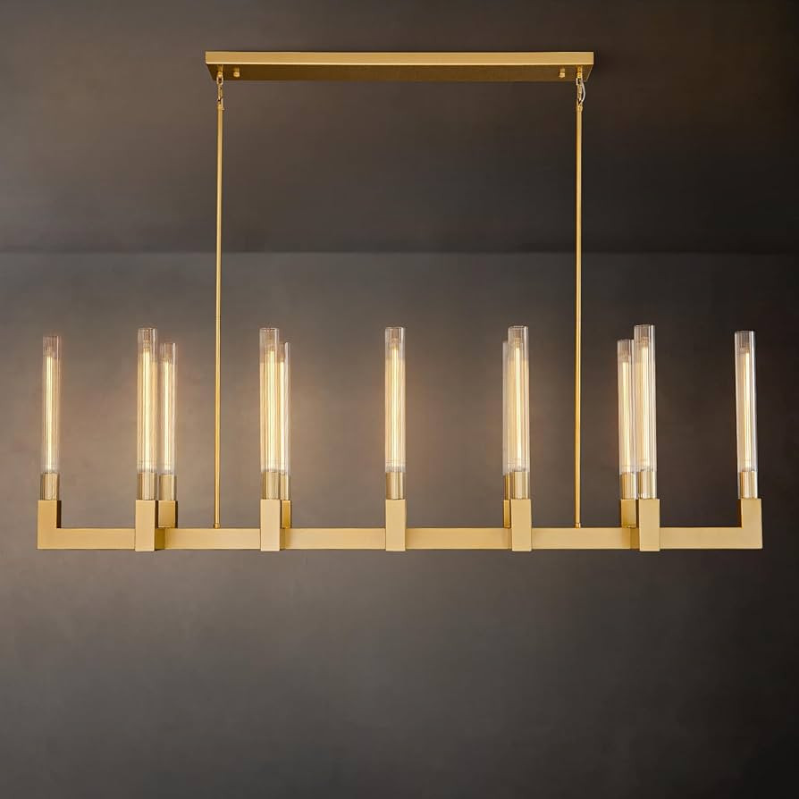Farmhouse Chandelier with Glass Tube, Gold 12-Lights Modern Chandeliers Over Table 54''Rectangula... | Amazon (US)