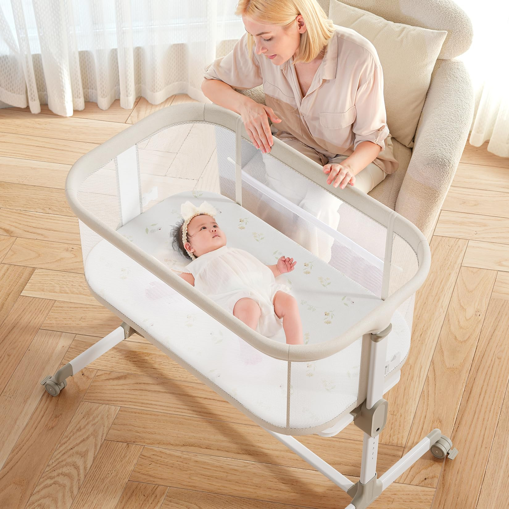 Fodoss Baby Bassinets Bedside Sleeper - All Mesh Bedside Bassinet with Wheels, 7 Height Adjustabl... | Amazon (US)