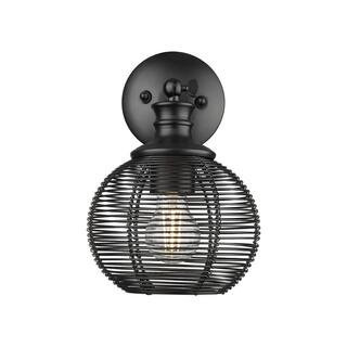 Calypso 1 Light Matte Black Wall Sconce with Matte Black Shade | The Home Depot