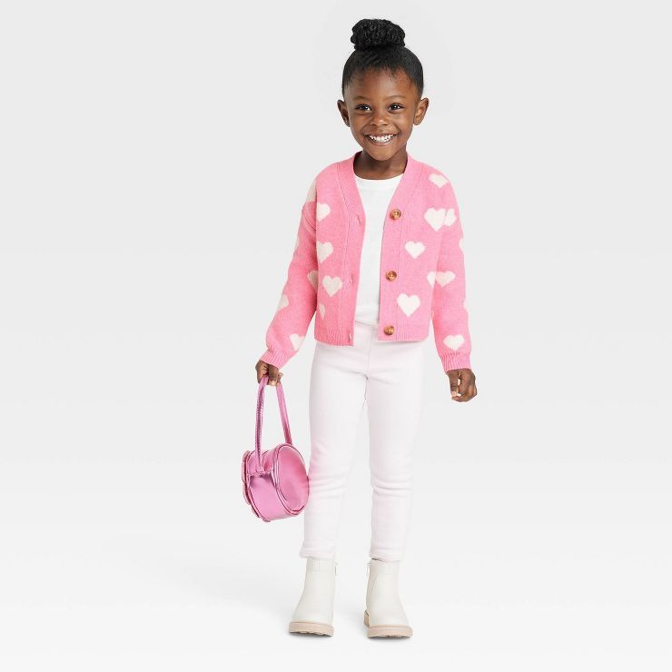 Toddler Heart Long Sleeve V-Neck Cardigan - Cat & Jack™ Pink | Target