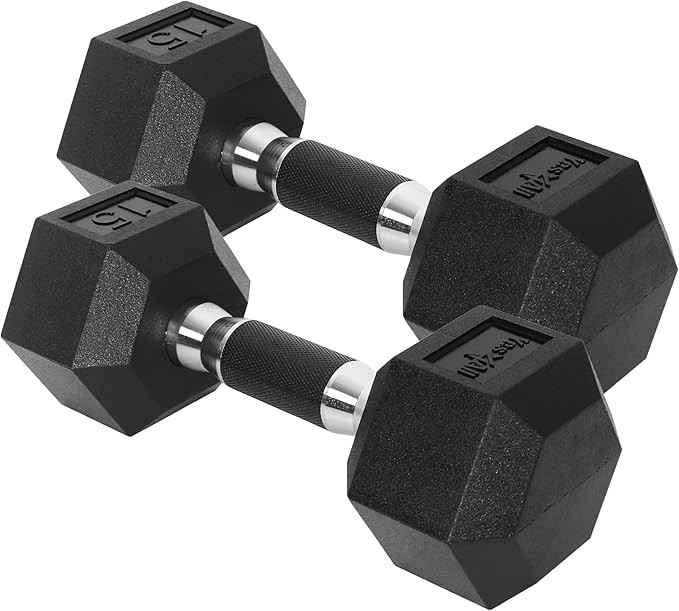 Yes4All Chrome/Rubber Grip Encased Hex Dumbbells – Hand Weights With Anti-Slip 10-30 LBS Pair | Amazon (US)